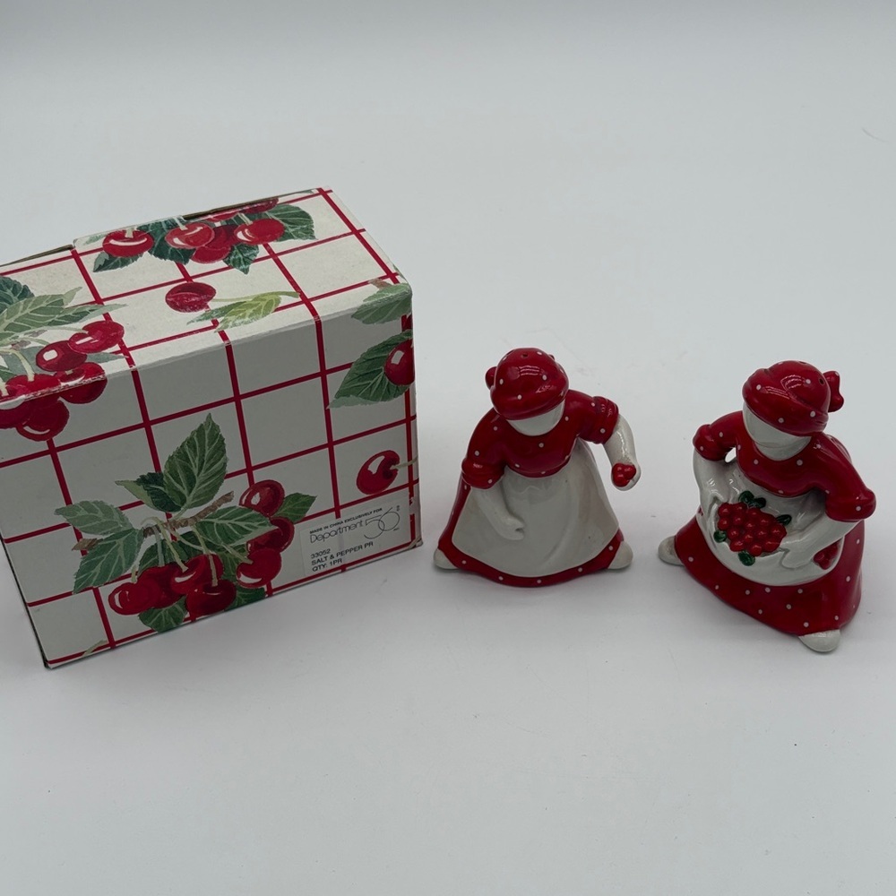 Department 56 Cherry Pickers Hand Painted Salt Pepper Shakers In Box